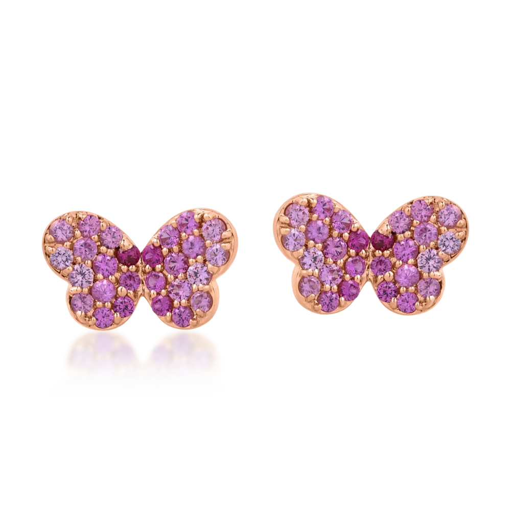 Cercei fluturasi din aur roz cu safire roz de 0.56ct - imagine 2