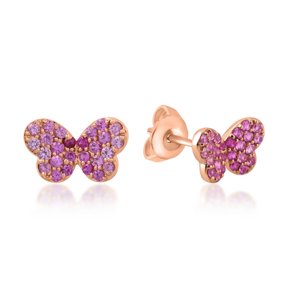 Cercei fluturasi din aur roz cu safire roz de 0.56ct