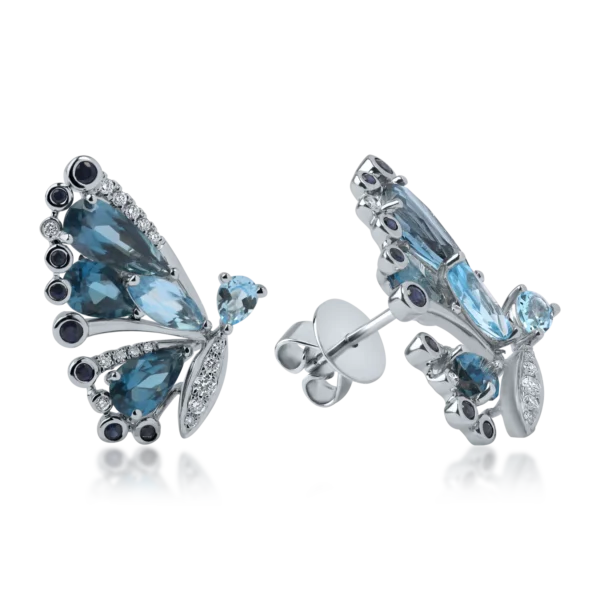 Cercei fluture din aur alb cu pietre pretioase si semipretioase de 5.11ct