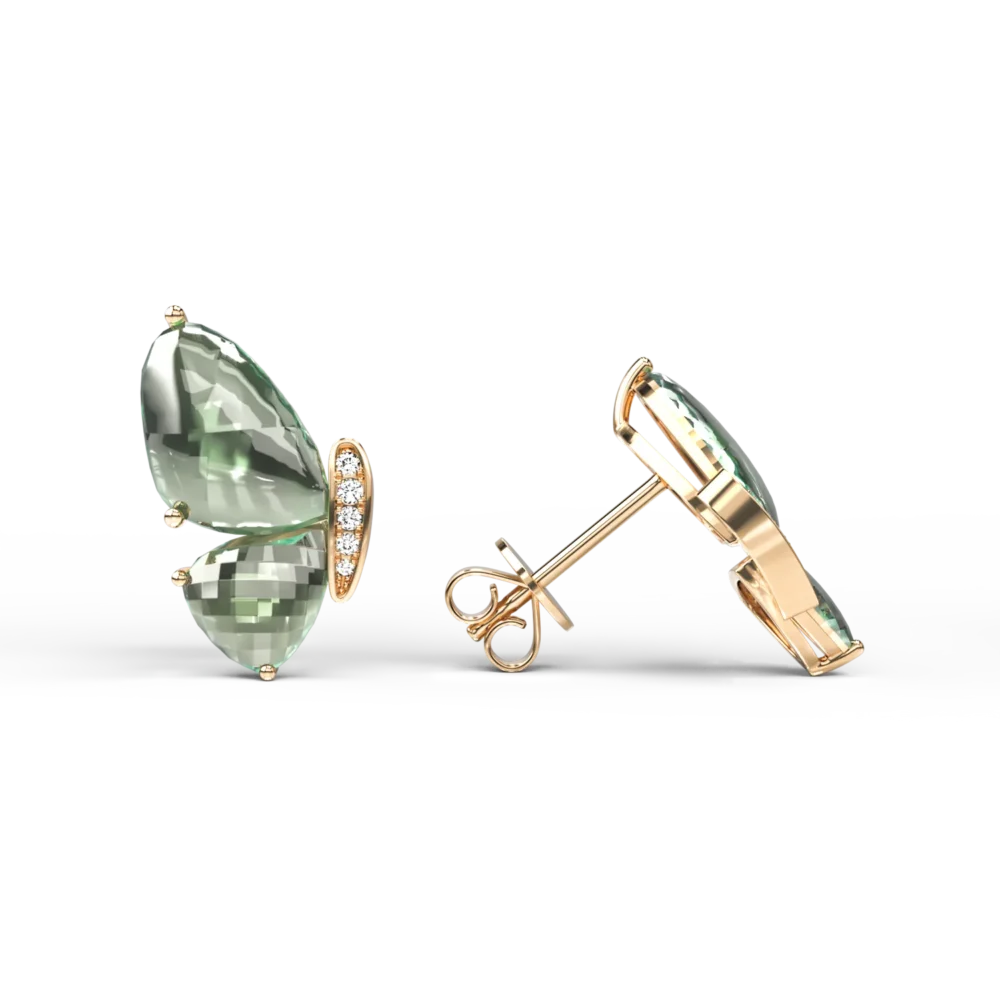 Cercei fluture din aur galben cu ametiste verzi de 8.5ct si diamante de 0.06ct - imagine 3