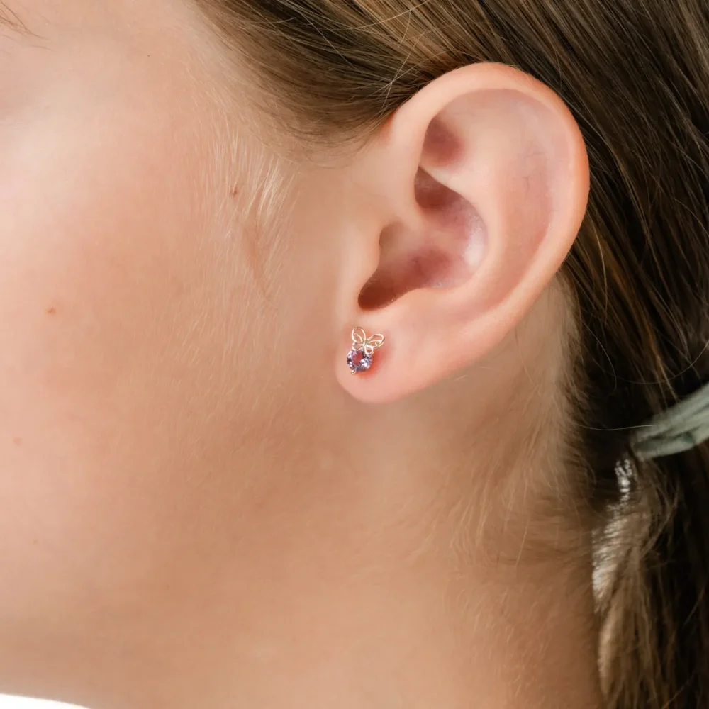 Cercei fluture din aur roz cu ametiste roz de 0.4ct pentru copii - imagine 4
