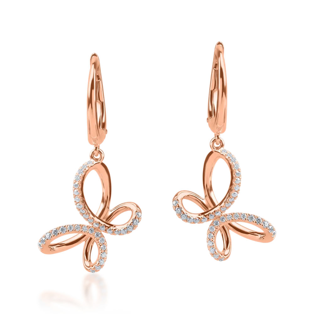Cercei fluturi din aur roz cu diamante de 0.2ct - imagine 2
