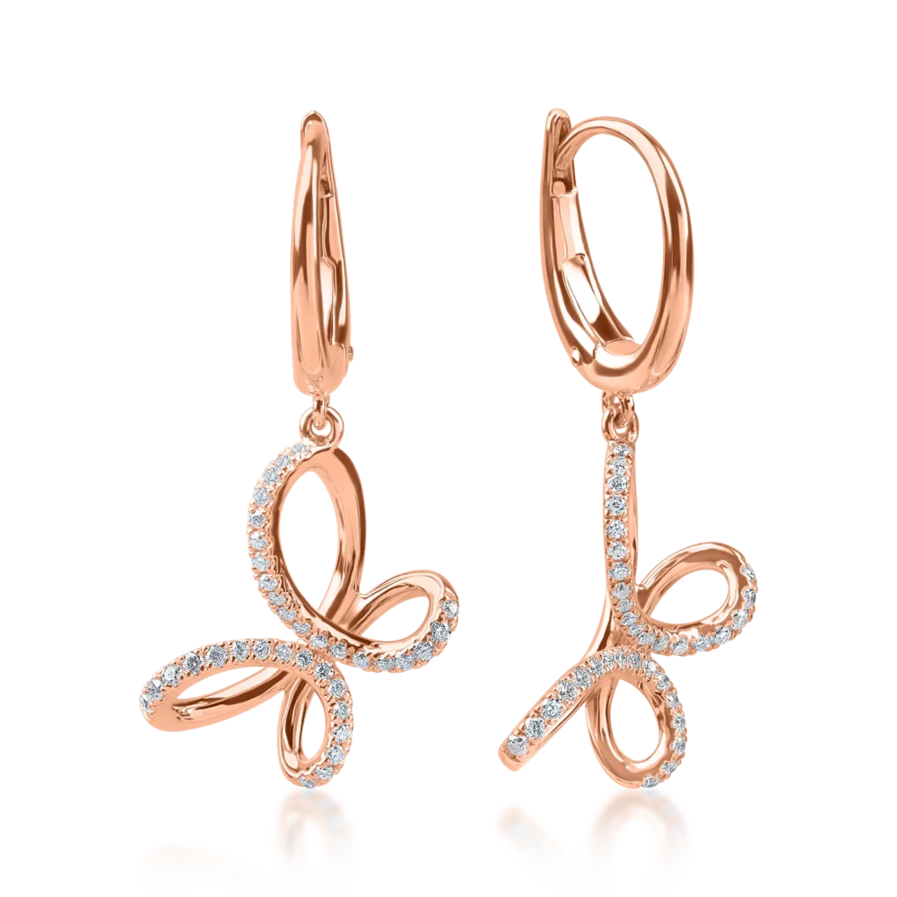 Cercei fluturi din aur roz cu diamante de 0.2ct