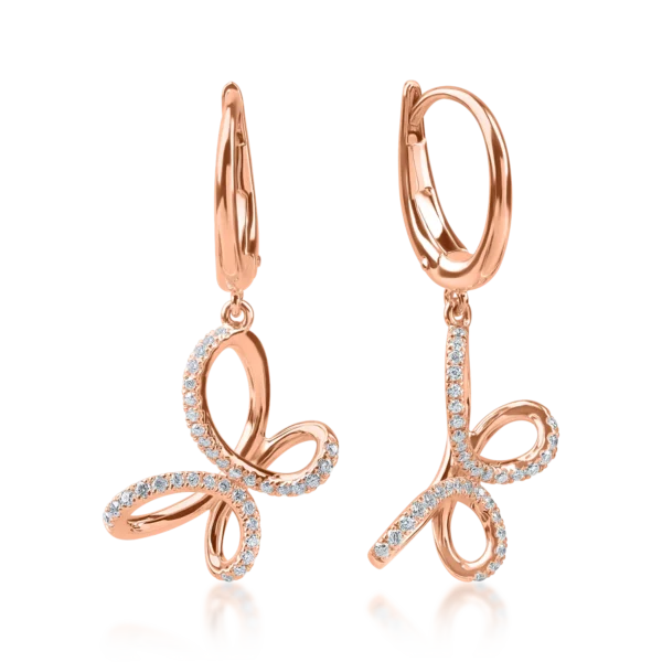 Cercei fluturi din aur roz cu diamante de 0.2ct