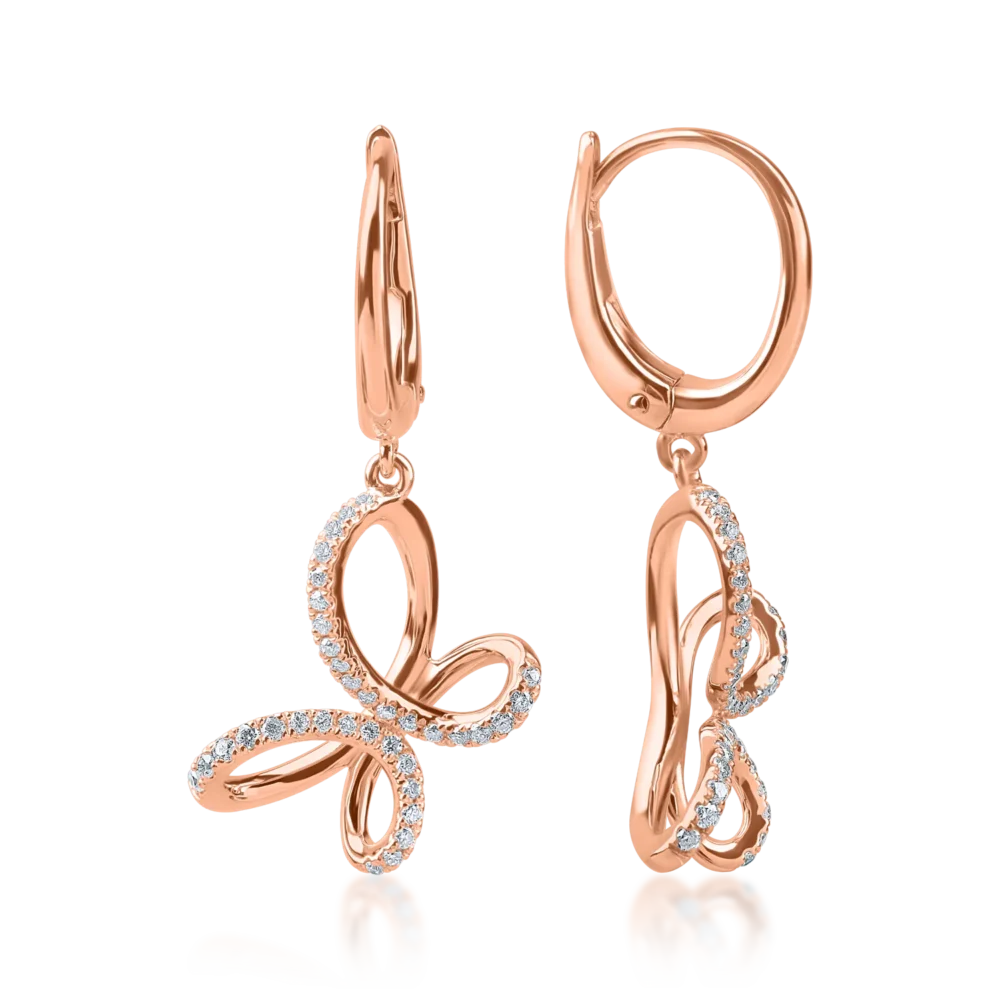 Cercei fluturi din aur roz cu diamante de 0.2ct - imagine 3