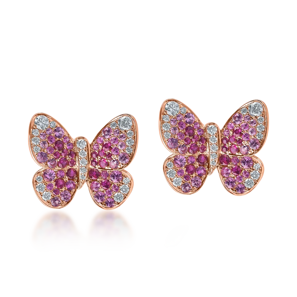 Cercei fluturi din aur roz cu pietre pretioase de 1.9ct - imagine 2