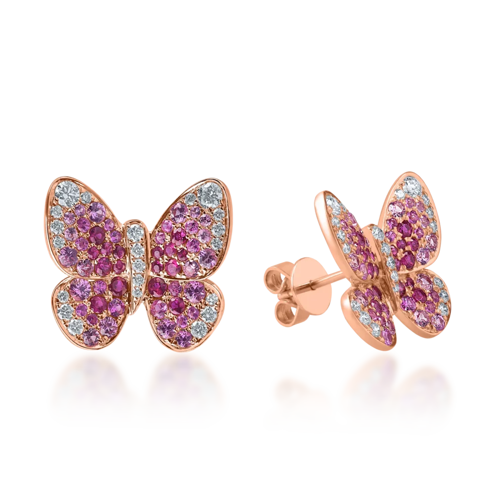 Cercei fluturi din aur roz cu pietre pretioase de 1.9ct
