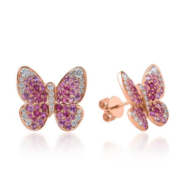 Cercei fluturi din aur roz cu pietre pretioase de 1.9ct