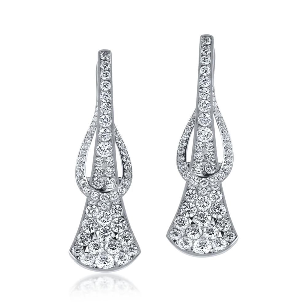 Cercei forma abstracta din aur alb cu diamante de 2.2ct - imagine 2