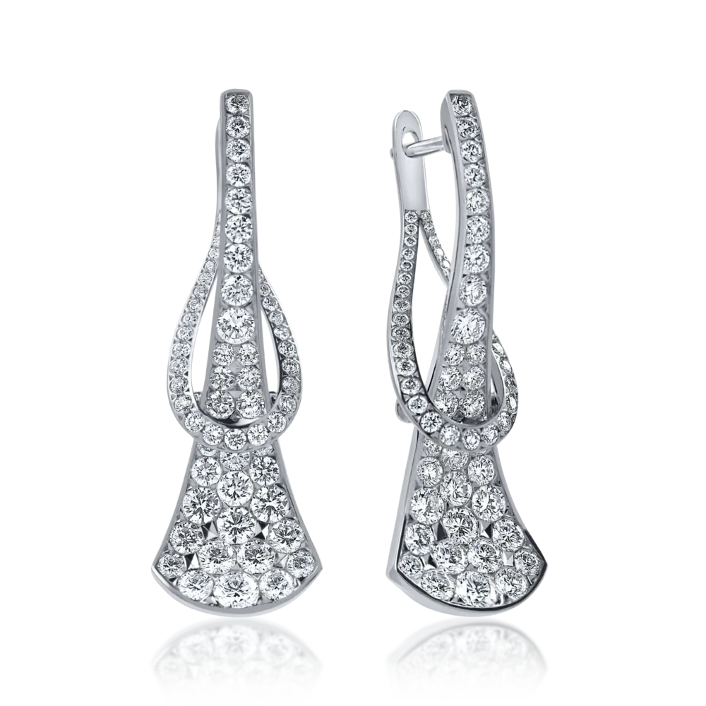 Cercei forma abstracta din aur alb cu diamante de 2.2ct