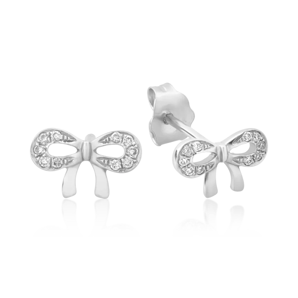 Cercei fundite din aur alb cu diamante de 0.062ct