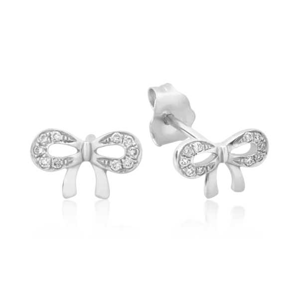 Cercei fundite din aur alb cu diamante de 0.062ct