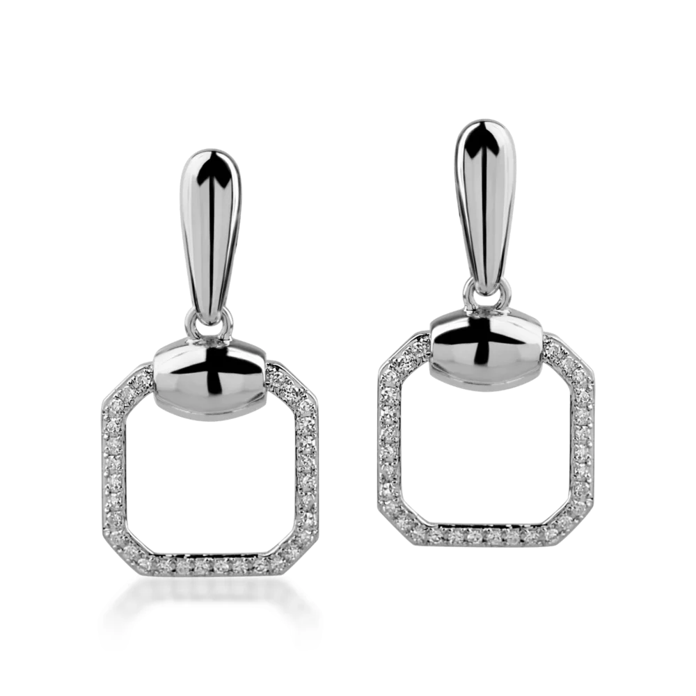 Cercei geometrici din aur alb cu diamante de 0.165ct - imagine 2
