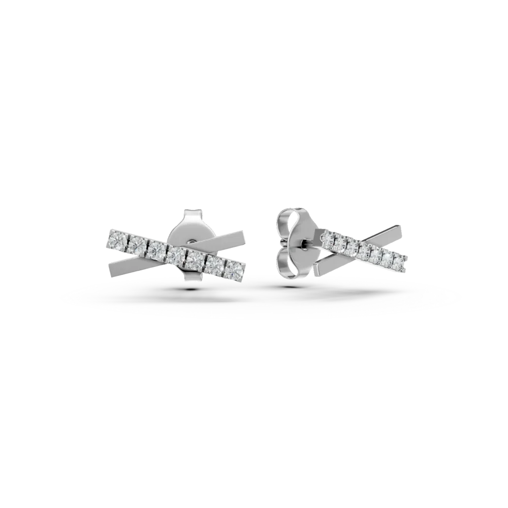 Cercei geometrici din aur alb cu diamante de 0.2ct