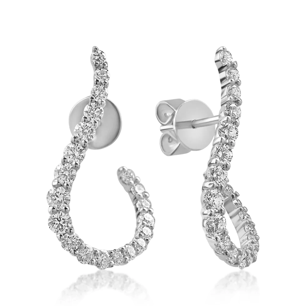 Cercei geometrici din aur alb cu diamante de 0.8ct