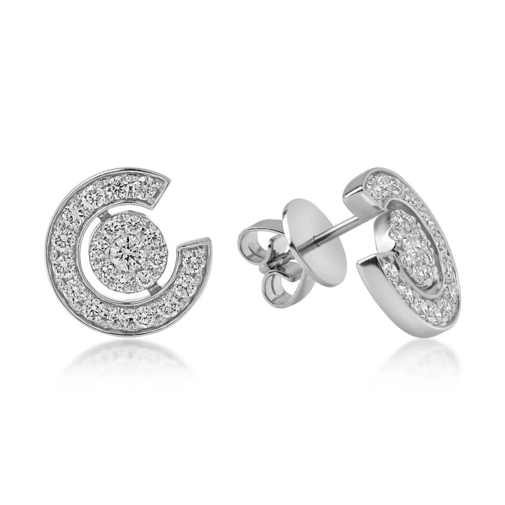 Cercei geometrici din aur alb cu diamante de 0.9ct