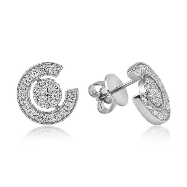 Cercei geometrici din aur alb cu diamante de 0.9ct