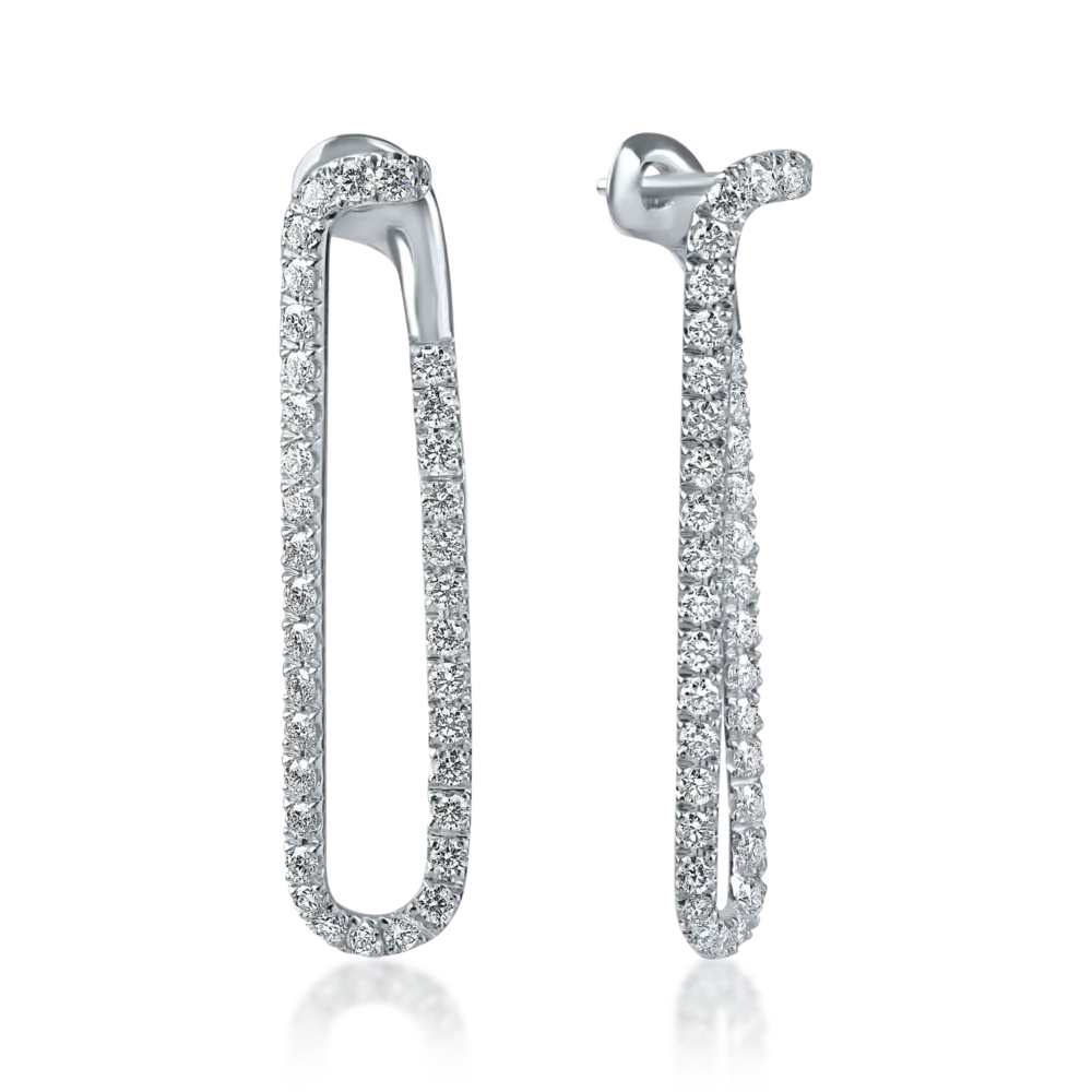 Cercei geometrici din aur alb cu diamante de 1.1ct