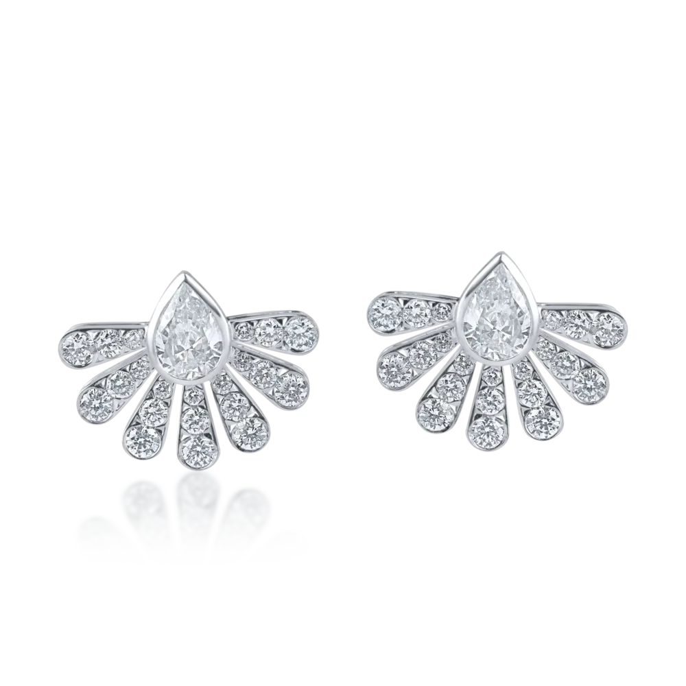 Cercei geometrici din aur alb cu diamante pear si rotunde de 1.26ct - imagine 2