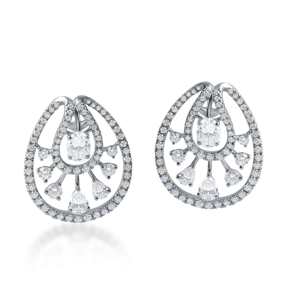 Cercei geometrici din aur alb cu diamante princess, ovale si rotunde de 1.36ct - imagine 2