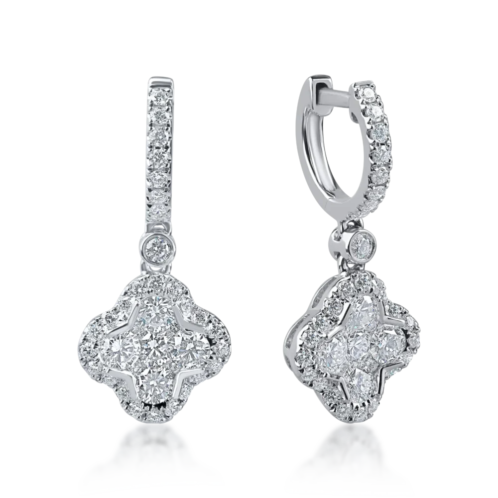 Cercei geometrici din aur alb cu diamante de 1.3ct