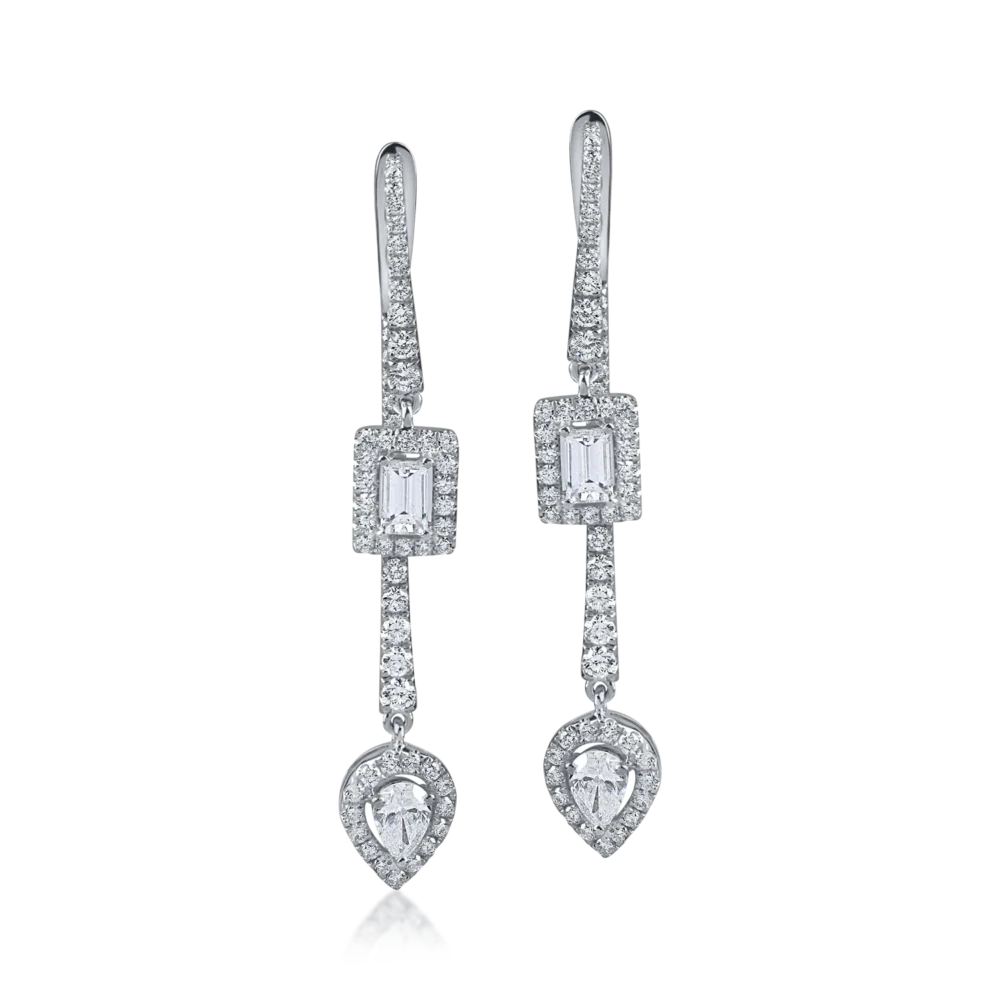 Cercei geometrici din aur alb cu diamante baguette, princess si rotunde de 1.55ct - imagine 2