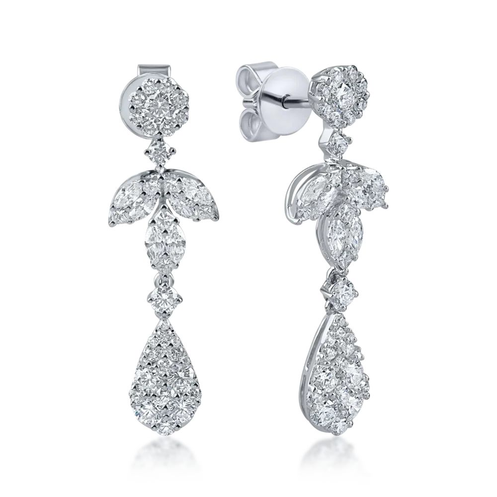 Cercei geometrici din aur alb cu diamante de 2.45ct