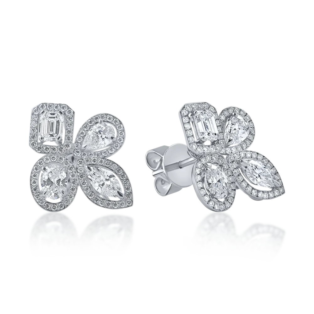 Cercei geometrici din aur alb cu diamante de 2.8ct