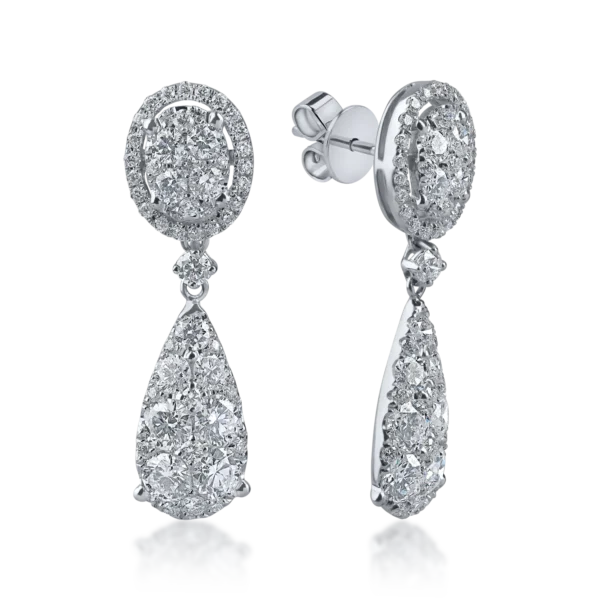 Cercei geometrici din aur alb cu diamante de 2.8ct