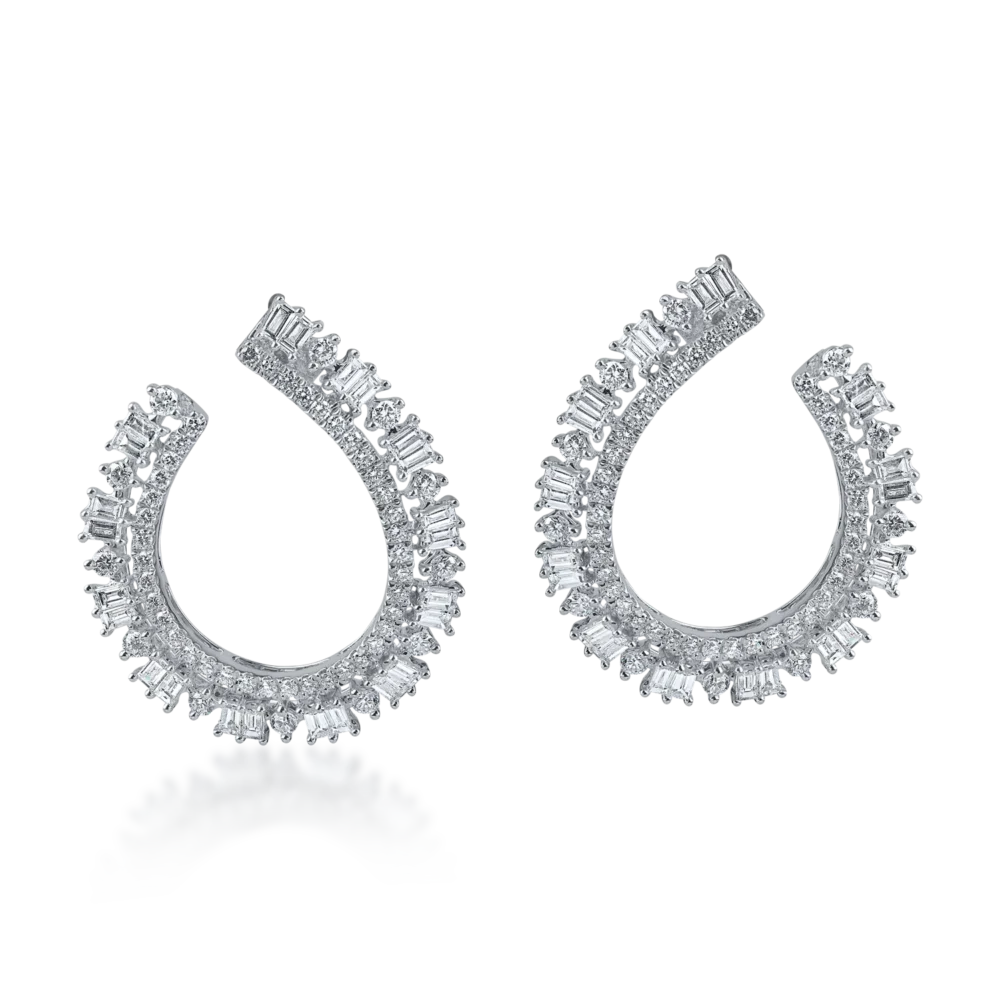 Cercei geometrici din aur alb cu diamante trapezoidale si rotunde de 2ct - imagine 2