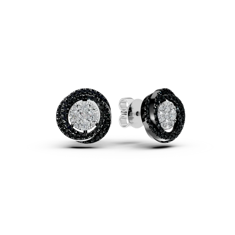 Cercei geometrici din aur alb cu diamante incolore si negre de 0.6ct