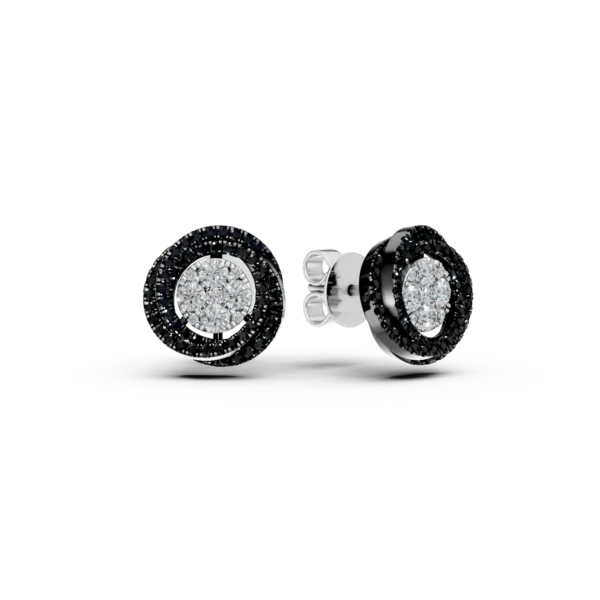 Cercei geometrici din aur alb cu diamante incolore si negre de 0.6ct