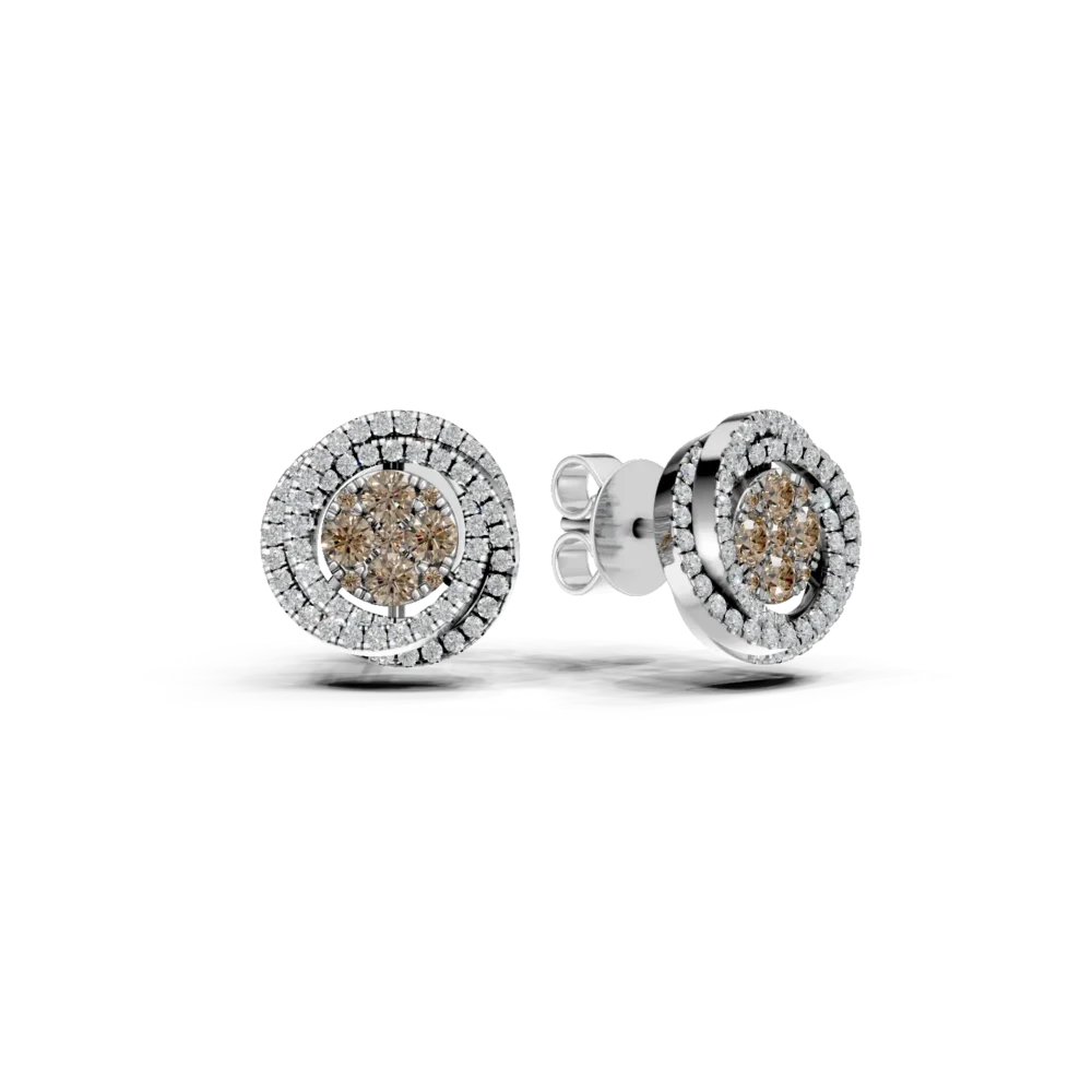 Cercei geometrici din aur alb cu diamante maro si incolore de 0.6ct