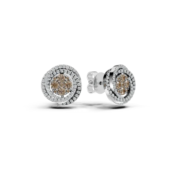 Cercei geometrici din aur alb cu diamante maro si incolore de 0.6ct