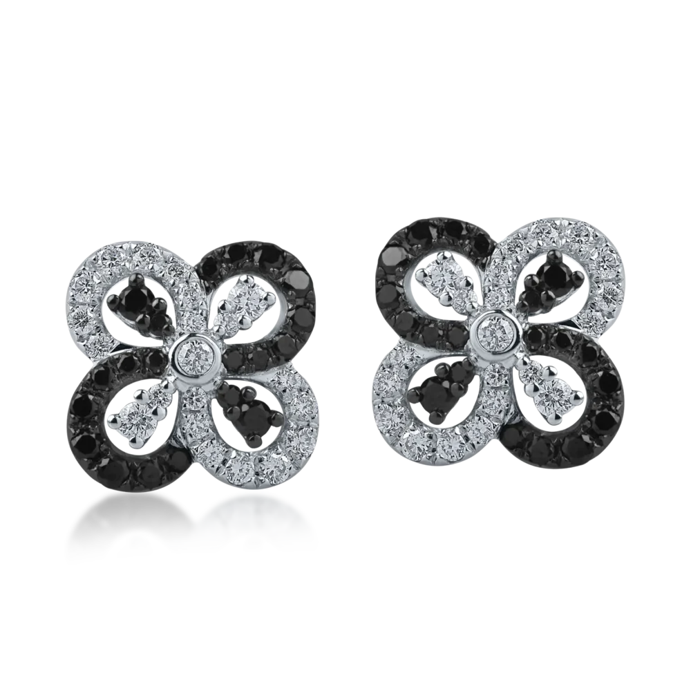 Cercei geometrici din aur alb cu diamante negre de 0.4ct si diamante incolore de 0.4ct - imagine 2