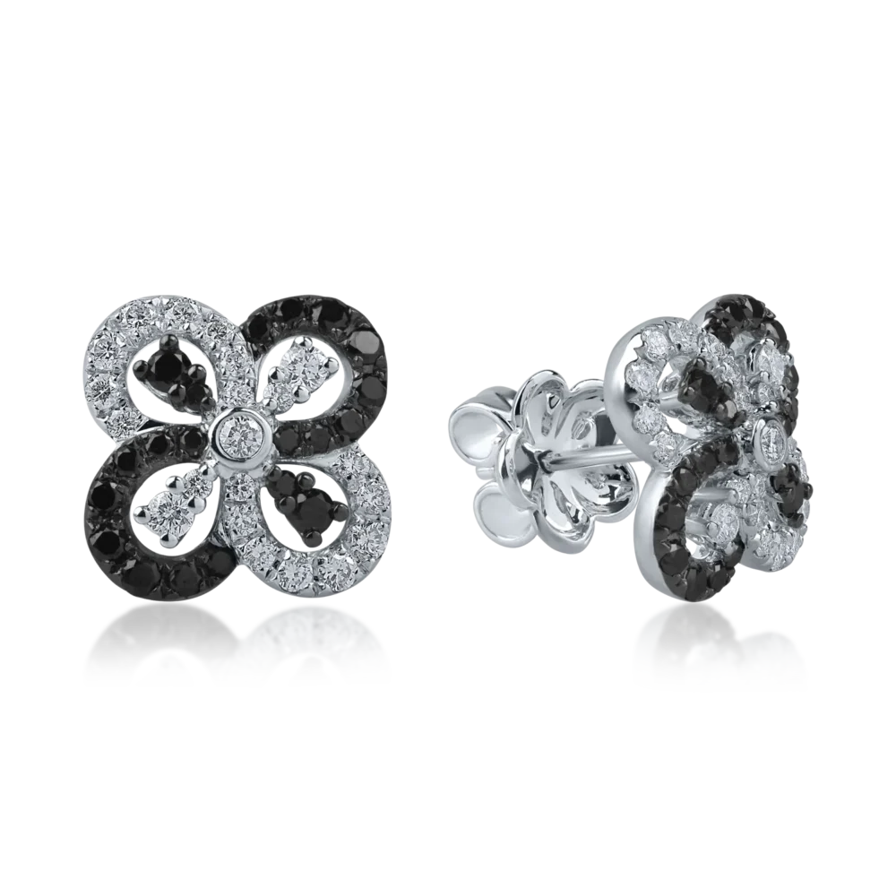 Cercei geometrici din aur alb cu diamante negre de 0.4ct si diamante incolore de 0.4ct