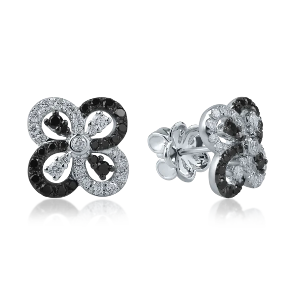 Cercei geometrici din aur alb cu diamante negre de 0.4ct si diamante incolore de 0.4ct