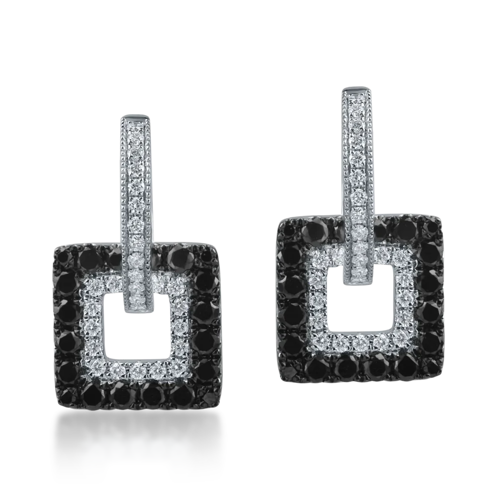 Cercei geometrici din aur alb cu diamante negre de 0.99ct si diamante incolore de 0.32ct - imagine 2