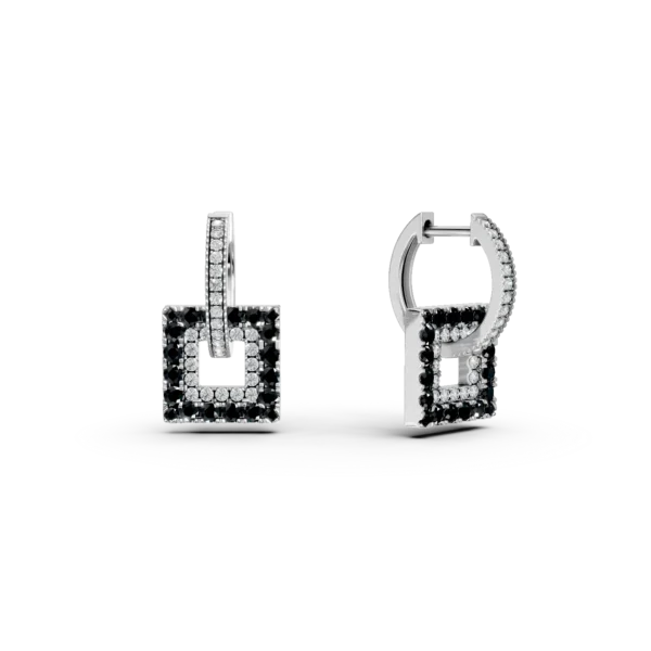 Cercei geometrici din aur alb cu diamante negre si incolore de 1.3ct