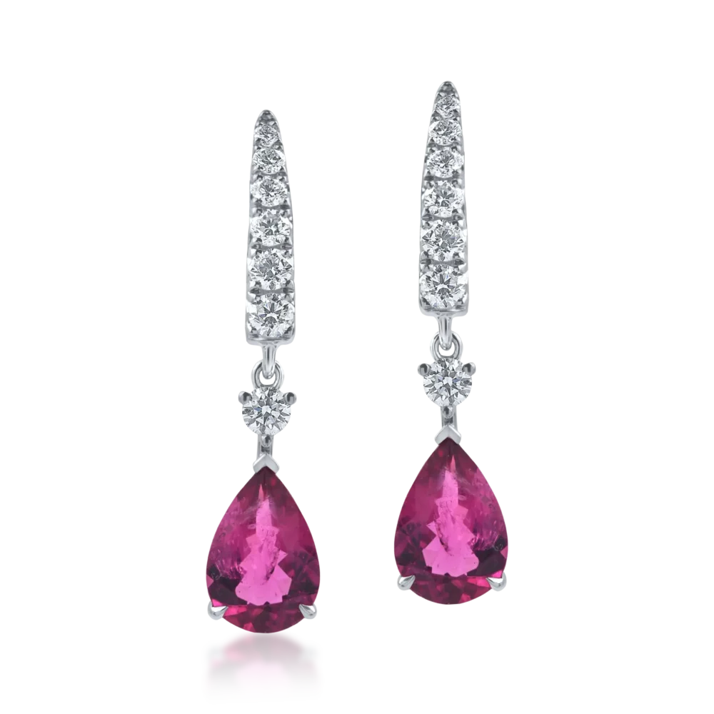 Cercei geometrici din aur alb cu rubelite pear si diamante de 2.8ct - imagine 2