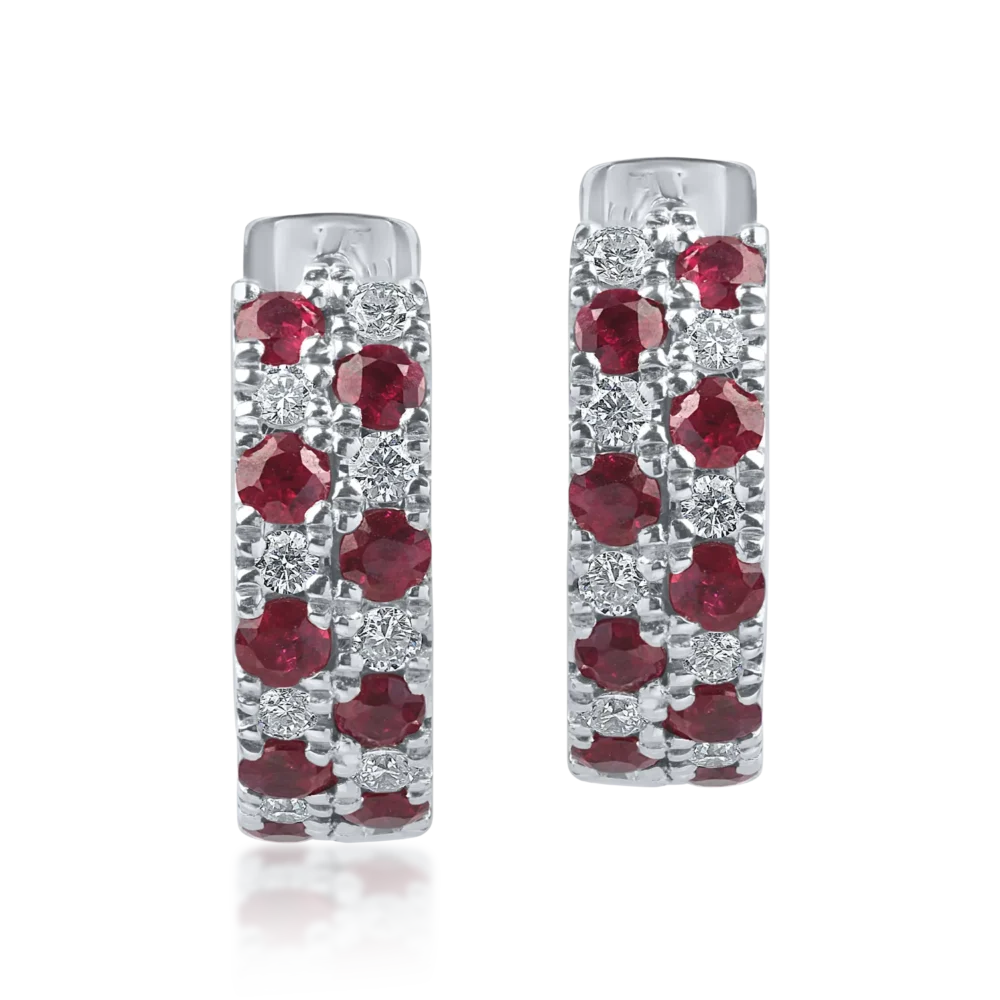 Cercei geometrici din aur alb cu rubine de 0.8ct si diamante de 0.2ct - imagine 2