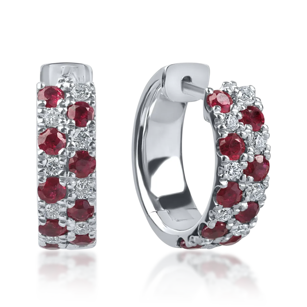 Cercei geometrici din aur alb cu rubine de 0.8ct si diamante de 0.2ct