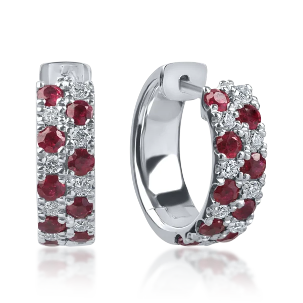 Cercei geometrici din aur alb cu rubine de 0.8ct si diamante de 0.2ct