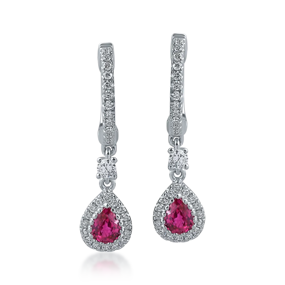 Cercei geometrici din aur alb cu rubine si diamante de 1.2ct - imagine 2