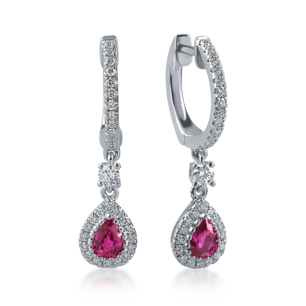 Cercei geometrici din aur alb cu rubine si diamante de 1.2ct