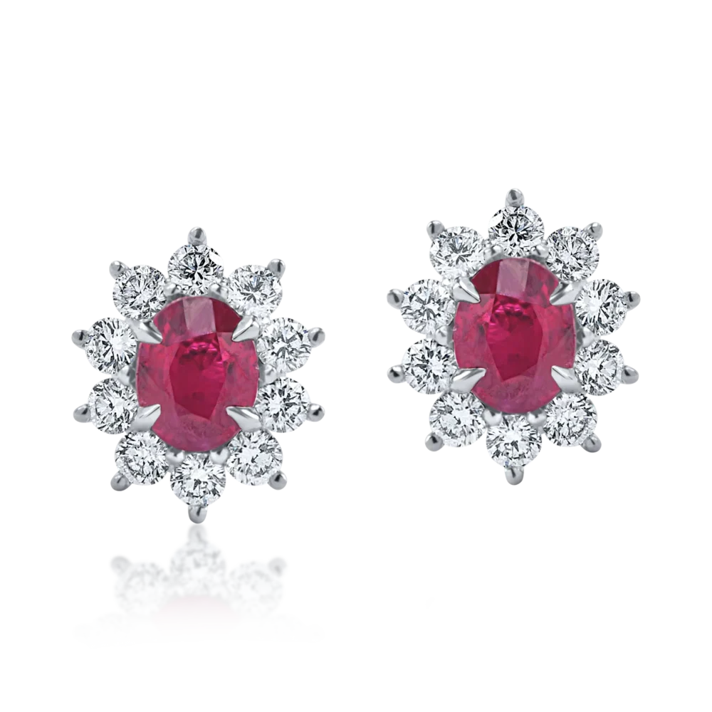 Cercei geometrici din aur alb cu rubine ovale si diamante de 1.3ct - imagine 2