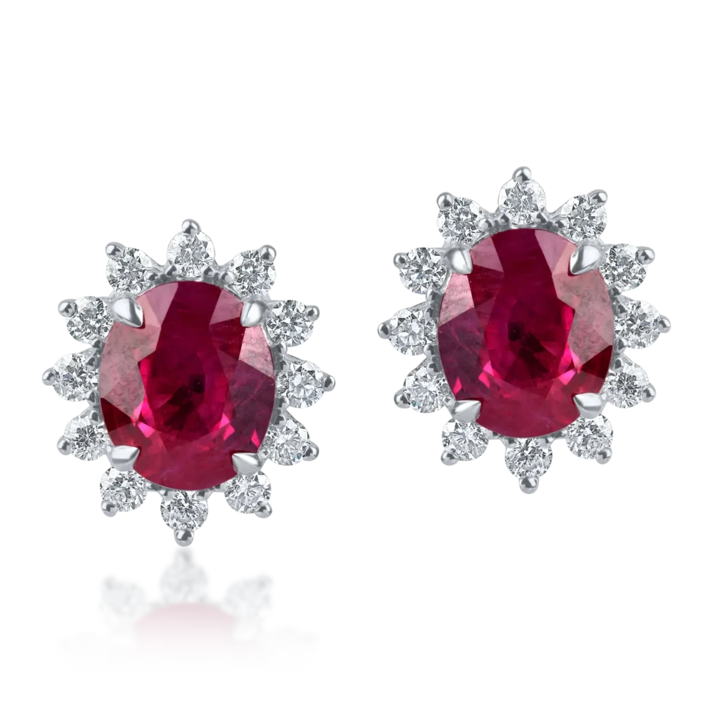 Cercei geometrici din aur alb cu rubine ovale si diamante de 1.8ct - imagine 2