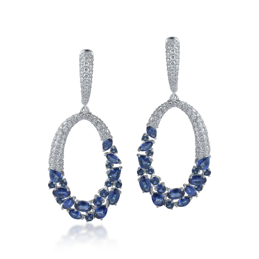 Cercei geometrici din aur alb cu safire de 5.2ct si diamante de 2.1ct - imagine 2