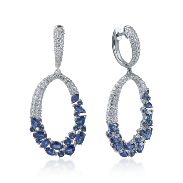 Cercei geometrici din aur alb cu safire de 5.2ct si diamante de 2.1ct