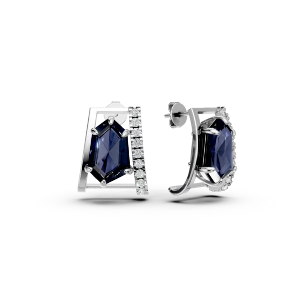 Cercei geometrici din aur alb cu topaze london blue hexagonale de 4.06ct si diamante de 0.2ct